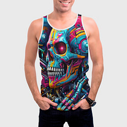 Майка-безрукавка мужская Cyber skull - pattern, цвет: 3D-белый — фото 2