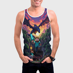 Майка-безрукавка мужская Дракон края и Стив - Майнкрафт арт, цвет: 3D-белый — фото 2