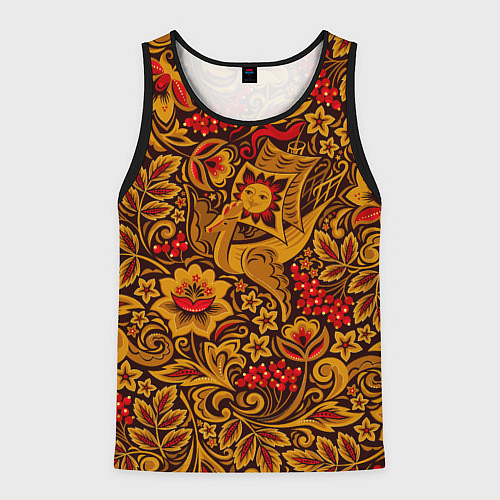 Мужская майка без рукавов Летучий корабль в стиле хохломской росписи / 3D-Черный – фото 1