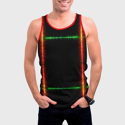 Мужская майка без рукавов Color green orange lines / 3D-Красный – фото 3