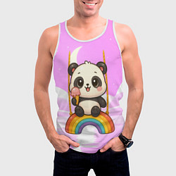 Майка-безрукавка мужская Панда с мороженым качается на радуге, цвет: 3D-белый — фото 2