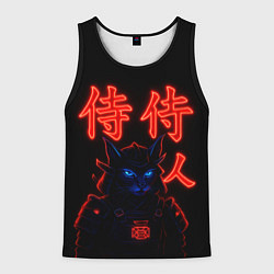 Майка-безрукавка мужская Кот самурай с неоновыми глазами, цвет: 3D-черный
