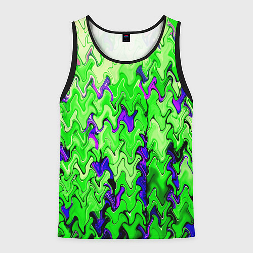 Мужская майка без рукавов Ярко-зелёный стекающая абстаркция / 3D-Черный – фото 1