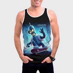 Майка-безрукавка мужская Bender is a skateboarder in neon street - ai art, цвет: 3D-белый — фото 2