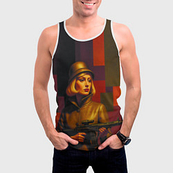 Майка-безрукавка мужская Девушка с автоматом ретрофутуризм поп-арт 1970-е, цвет: 3D-белый — фото 2