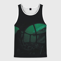 Майка-безрукавка мужская Нападение Тилозавра на девушку в батискафе ужасы, цвет: 3D-белый