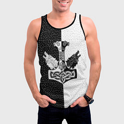 Майка-безрукавка мужская Волки воины и знак молот тора в рунах, цвет: 3D-черный — фото 2