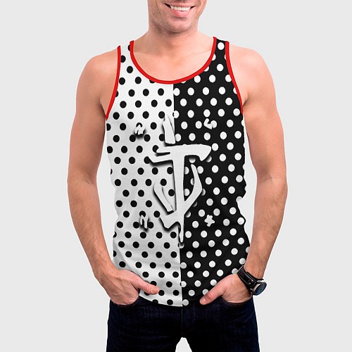 Мужская майка без рукавов Doom точки черно белые / 3D-Красный – фото 3