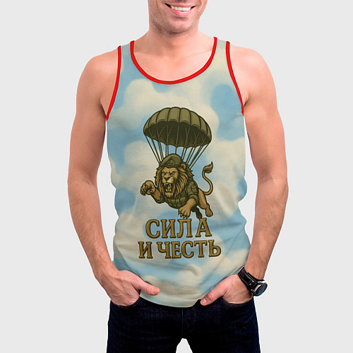 Мужская майка без рукавов Сила и честь лев ВДВ / 3D-Красный – фото 3
