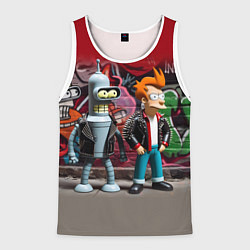 Майка-безрукавка мужская Bender bending robot and Fry - ai art graffiti, цвет: 3D-белый