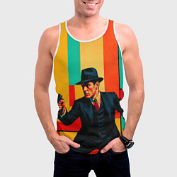 Майка-безрукавка мужская Мужчина с пистолетом поп-арт, цвет: 3D-белый — фото 2