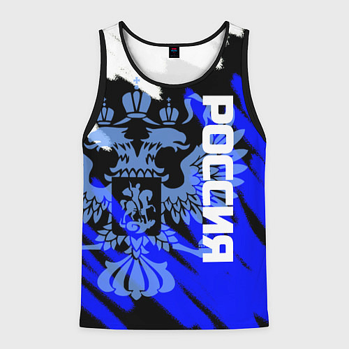 Мужская майка без рукавов Россия чёрно-синий штрихи / 3D-Черный – фото 1