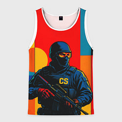 Майка-безрукавка мужская Контр-террорист CS 2 поп-арт, цвет: 3D-белый