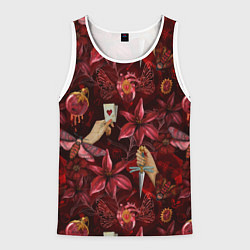 Мужская майка без рукавов Бордовая готика с сердцем, лилиями и мотыльками