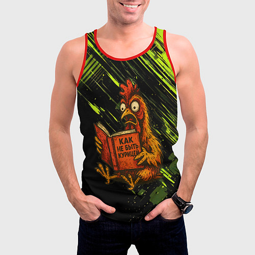 Мужская майка без рукавов Курица читает книгу как не быть курицей / 3D-Красный – фото 3