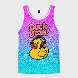 Майка-безрукавка мужская Duck yeah - утка в наушниках, цвет: 3D-белый