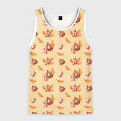 Майка-безрукавка мужская Хеллоуин с тыквой и листьями, цвет: 3D-белый