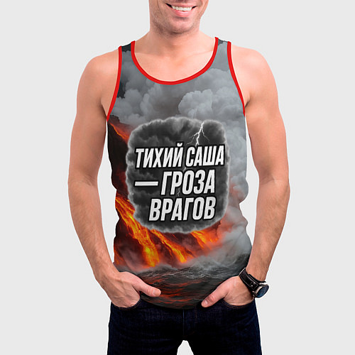 Мужская майка без рукавов Тихий Саша гроза врагов / 3D-Красный – фото 3