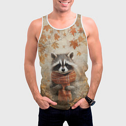 Майка-безрукавка мужская Осенней енот в шарфе, цвет: 3D-белый — фото 2