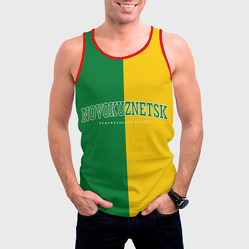 Мужская майка без рукавов Новокузнецк, зелёно-жёлтый / 3D-Красный – фото 3