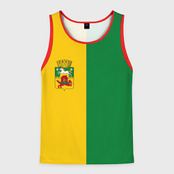 Майка-безрукавка мужская Новокузнецк, зелёно-жёлтый, герб и надпись на спин, цвет: 3D-красный