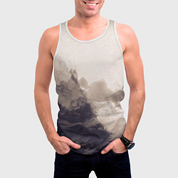 Майка-безрукавка мужская Сепия абстрактная горная река, цвет: 3D-белый — фото 2