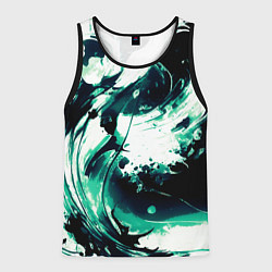 Майка-безрукавка мужская Чёрно-зелёный абстракция волна, цвет: 3D-черный