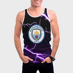 Майка-безрукавка мужская Манчестер молнии шторм неон, цвет: 3D-белый — фото 2