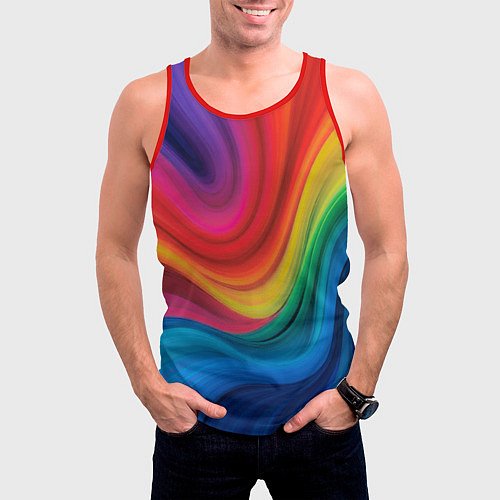 Мужская майка без рукавов Смесь ярких красок волнистыми линиями / 3D-Красный – фото 3