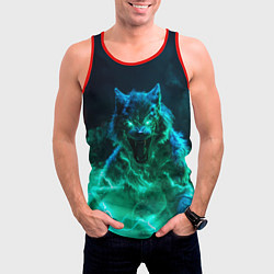 Майка-безрукавка мужская Волк с зелеными глазами, цвет: 3D-красный — фото 2
