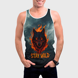 Майка-безрукавка мужская Stay wild волк в огне, цвет: 3D-белый — фото 2