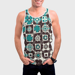 Майка-безрукавка мужская Бирюзово-коричневая геометрическая текстура, цвет: 3D-белый — фото 2