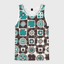 Майка-безрукавка мужская Бирюзово-коричневая геометрическая текстура, цвет: 3D-белый