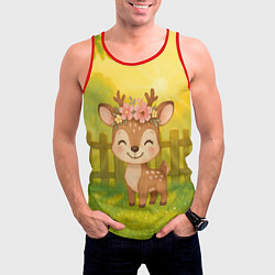 Майка-безрукавка мужская Милый олененок на зеленом дворе, цвет: 3D-красный — фото 2