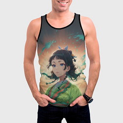 Майка-безрукавка мужская Маомао на фоне облаков, цвет: 3D-черный — фото 2