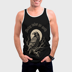 Майка-безрукавка мужская Ворона сидит на ветке на фоне полной луны, цвет: 3D-белый — фото 2