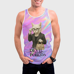 Майка-безрукавка мужская Дьявол носит Пурада пародия с белой кошкой, цвет: 3D-белый — фото 2