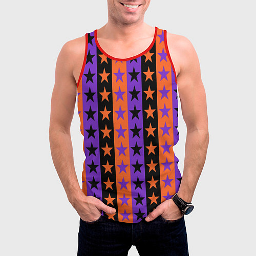 Мужская майка без рукавов Звёзды Хэллоуина паттерн полосатый / 3D-Красный – фото 3