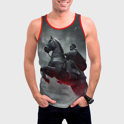 Мужская майка без рукавов Всадник в плаще на коне / 3D-Красный – фото 3