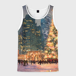 Майка-безрукавка мужская Москва - сити и новогодняя елка, цвет: 3D-белый