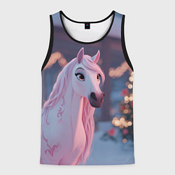 Майка-безрукавка мужская Лошадка и новогодняя елка, цвет: 3D-черный