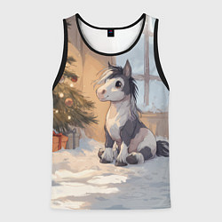 Майка-безрукавка мужская Лошадка у елки, цвет: 3D-черный
