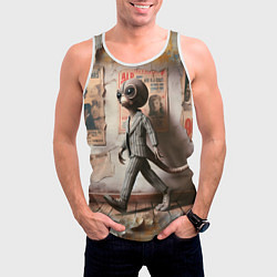 Майка-безрукавка мужская Пришелец в костюме в полосочку, цвет: 3D-белый — фото 2
