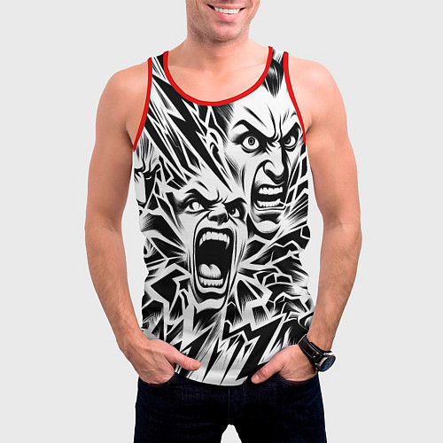 Мужская майка без рукавов Свирепые лица и молнии - нейроарт / 3D-Красный – фото 3