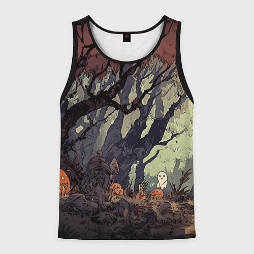 Мужская майка без рукавов Призрачный лес / 3D-Черный – фото 1