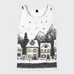 Майка-безрукавка мужская Черно-белый новогодний город, цвет: 3D-белый