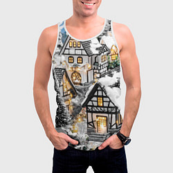 Майка-безрукавка мужская Объемные новогодние дома, цвет: 3D-белый — фото 2