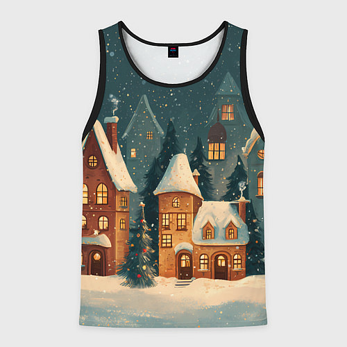 Мужская майка без рукавов Сказочный Новогодний городок / 3D-Черный – фото 1