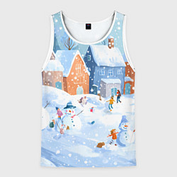 Майка-безрукавка мужская Предновогодний день во дворе, цвет: 3D-белый
