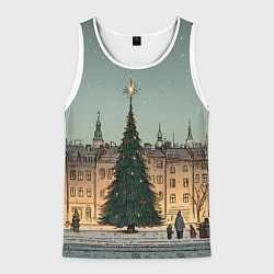 Майка-безрукавка мужская Новогодняя елка во дворе, цвет: 3D-белый